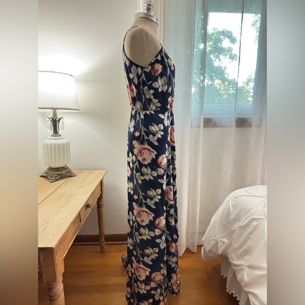 Blue Floral Faux-Wrap Dress, Medium, NWOT - Picture 5 of 12